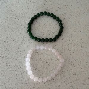 NWOT Green and Pink Beaded Bracelet Set Fun Retro